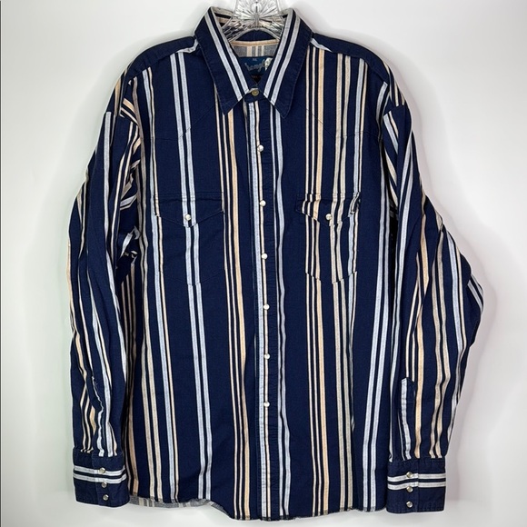 Wrangler Blue Striped Pearl Snap Western Button Down Shirt XXL - Picture 1 of 8